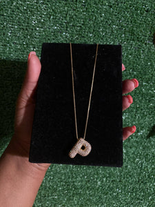 Letter P Initial Pave Rhinestone Bubble Balloon Necklace Gold