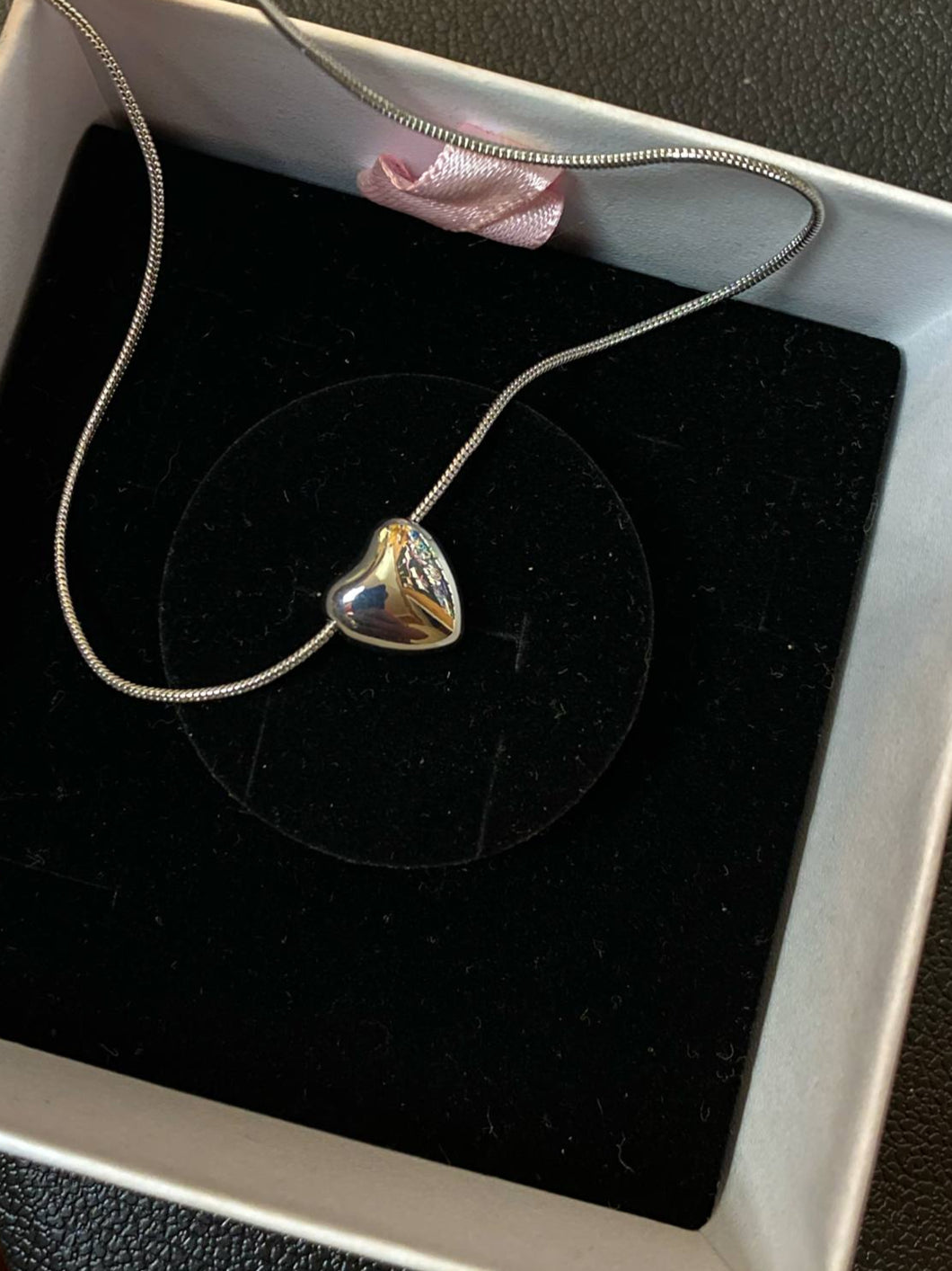 Mini Puff Heart Pendant Snake Chain