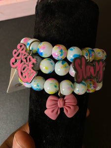 White and Pink Bracelets Set