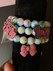 White and Pink Bracelets Set
