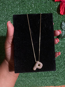 Letter P Initial Pave Rhinestone Bubble Balloon Necklace Gold