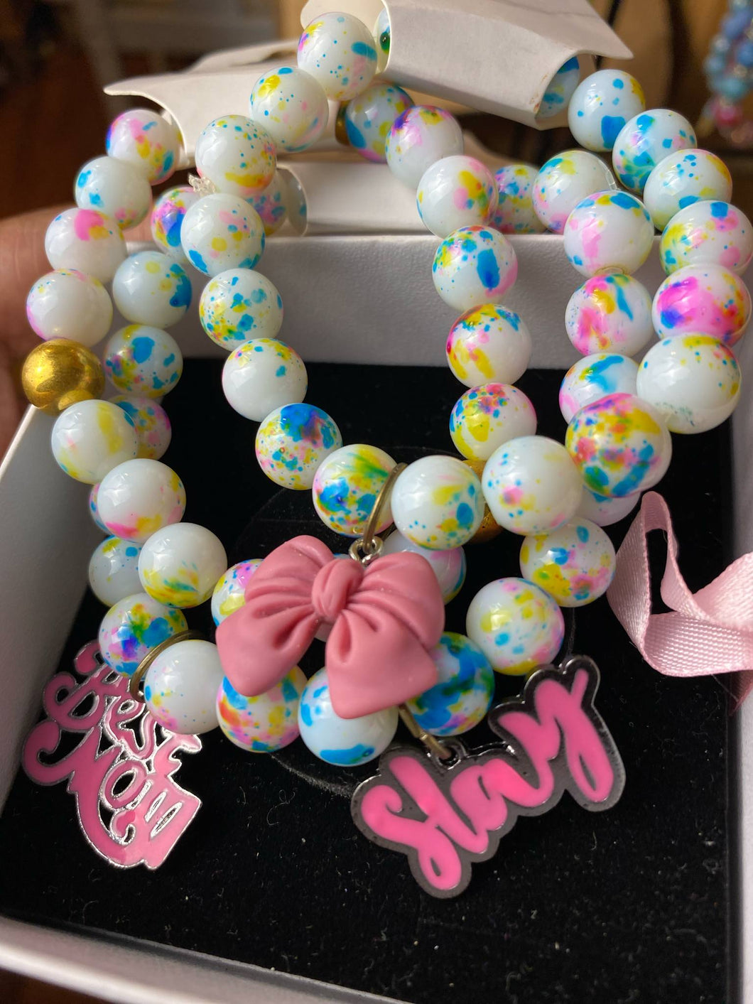 White and Pink Bracelets Set
