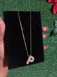 Letter P Initial Pave Rhinestone Bubble Balloon Necklace Gold