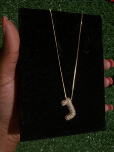 Letter J Initial Pave Rhinestone Bubble Balloon Necklace Gold