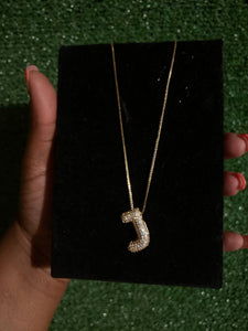 Letter J Initial Pave Rhinestone Bubble Balloon Necklace Gold