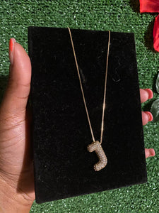 Letter J Initial Pave Rhinestone Bubble Balloon Necklace Gold