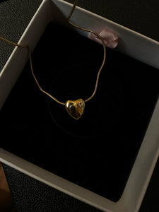 Gold Mini Puff Heart Pendant Snake Chain