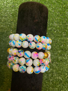 White Pink and Blue  Beaded Bracelets